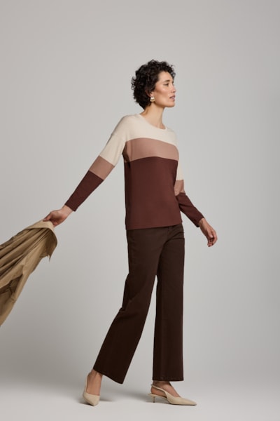 Blusa Copolla Listrada Manga Longa