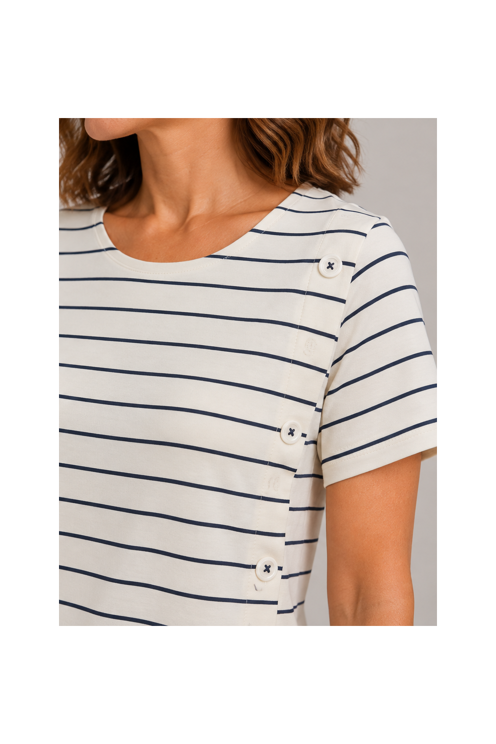 Blusa Coppola Maga Curta Listrada Stroke Stroke OFF WHITE/MARINHO 06 - Imagem 3