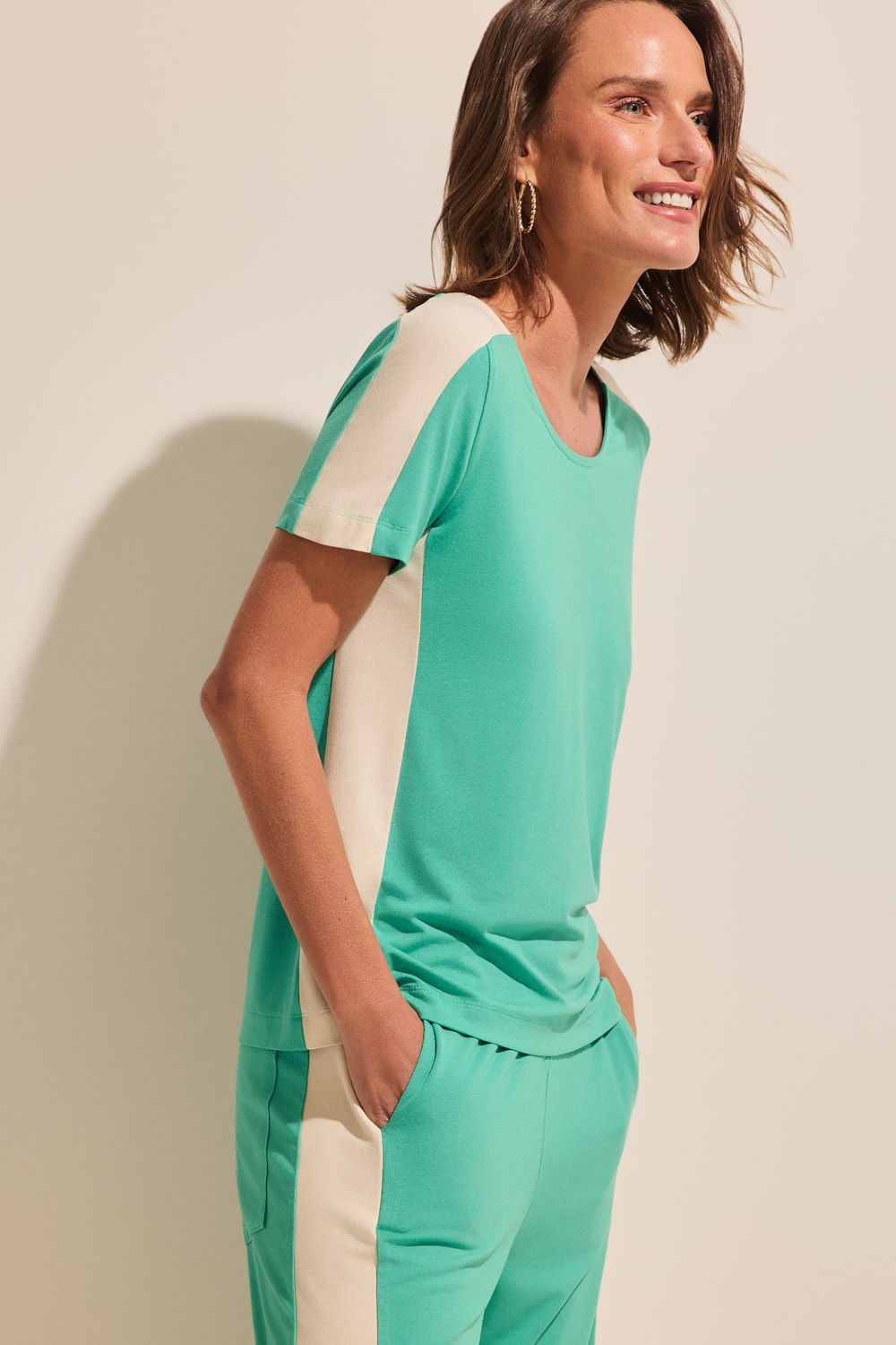 Blusa Coppola Manga Curta Bicolor Stroke Stroke VERDE VALPARAISO - Imagem 1