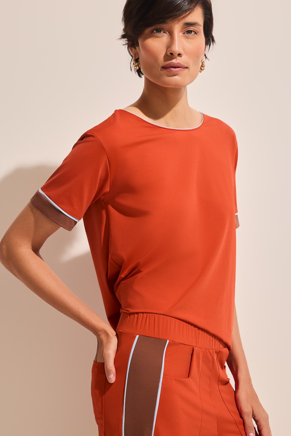 Blusa Coppola Manga Curta Bicolor Stroke Stroke LARANJA - Imagem 1