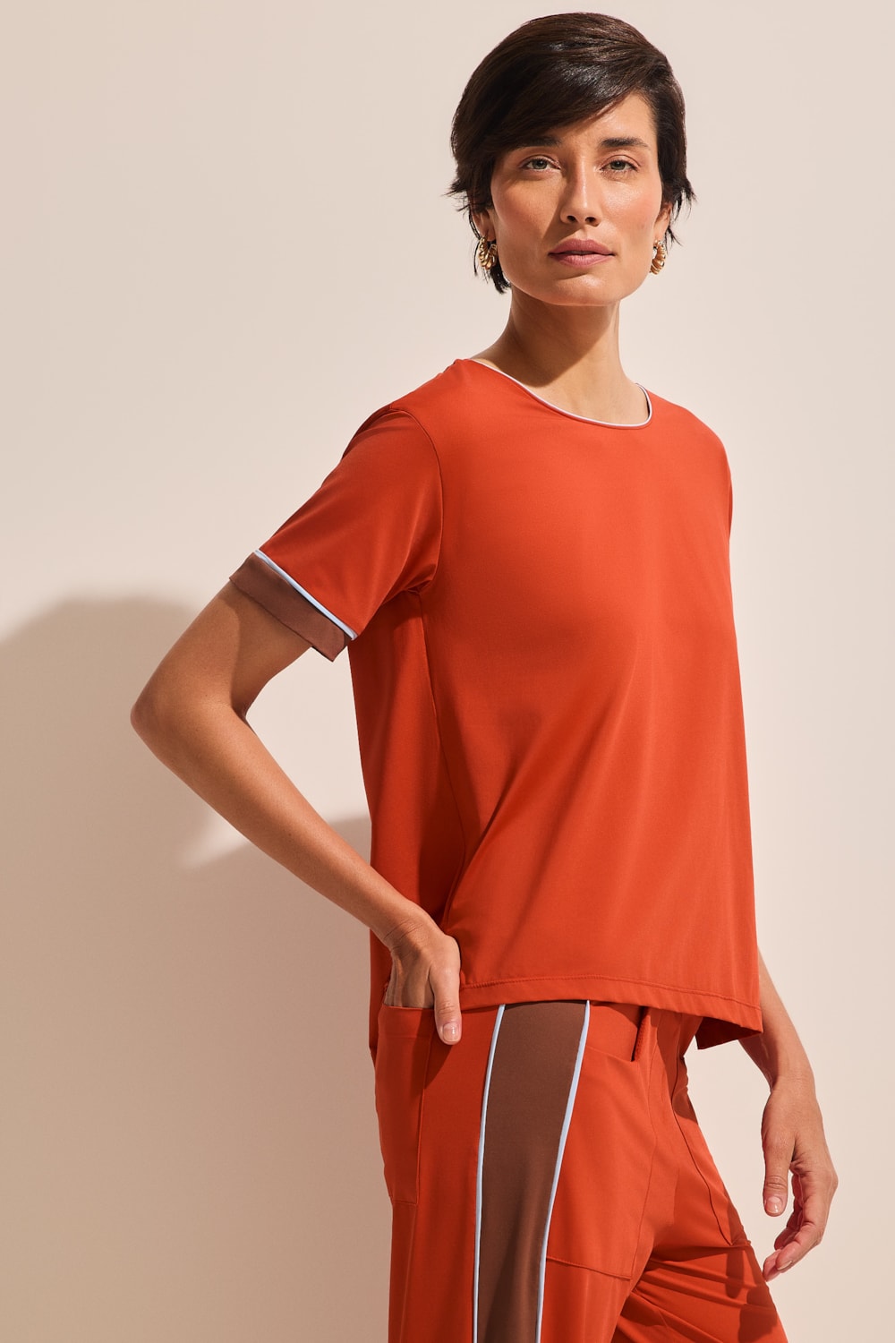 Blusa Coppola Manga Curta Bicolor Stroke Stroke LARANJA - Imagem 3