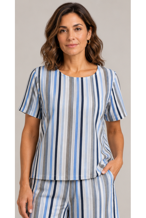 Blusa Manga Curta Listrada Em Algodão Stroke
