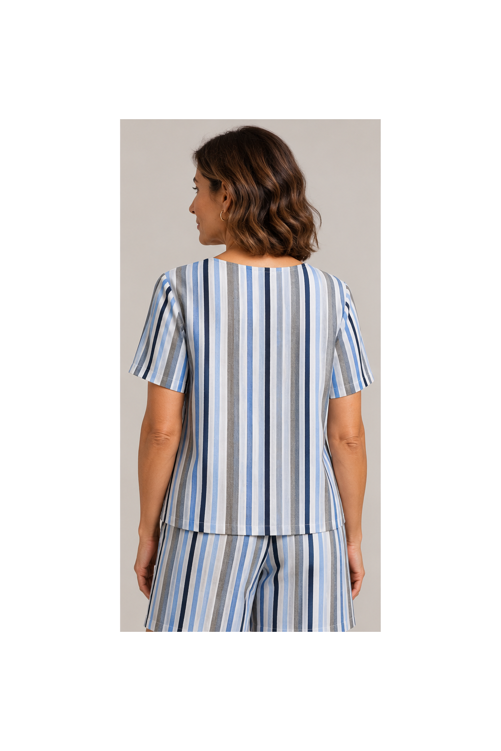 Blusa Manga Curta Listrada Em Algodão Stroke Stroke AZUL - Imagem 2