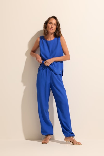 Calça Reta Em Viscose