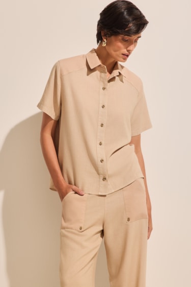 Camisa Manga Curta Linho Stroke Collection