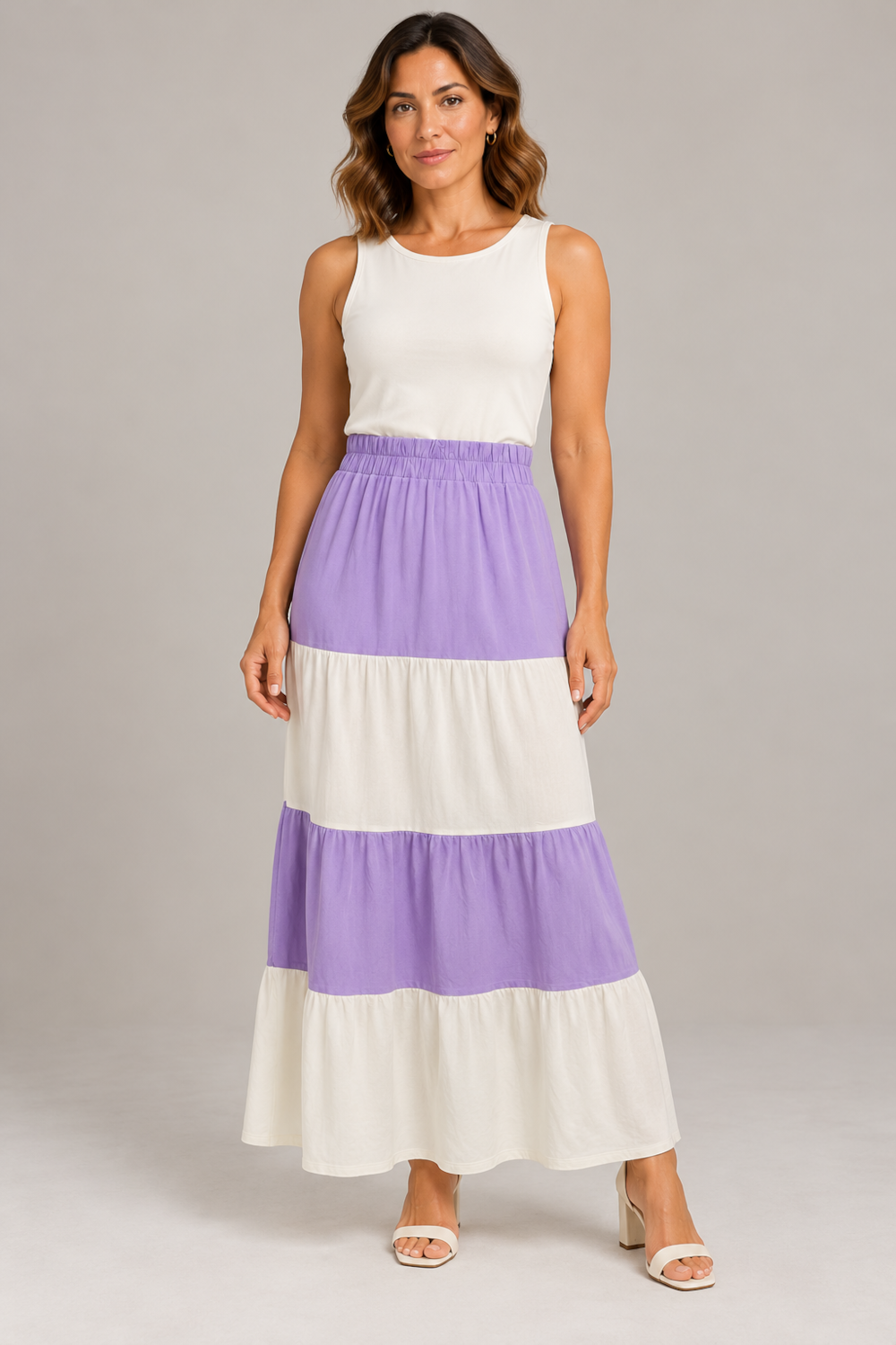 Saia Longa Bicolor Com Babados Stroke Stroke LILAS/OFF WHITE - Imagem 1
