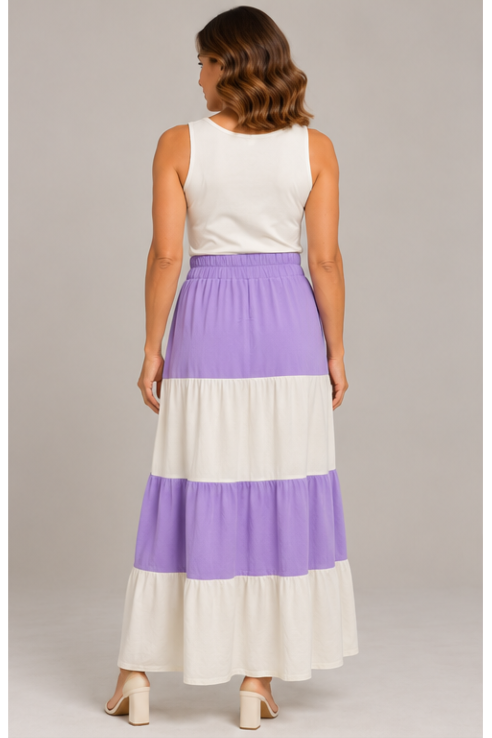 Saia Longa Bicolor Com Babados Stroke Stroke LILAS/OFF WHITE - Imagem 2