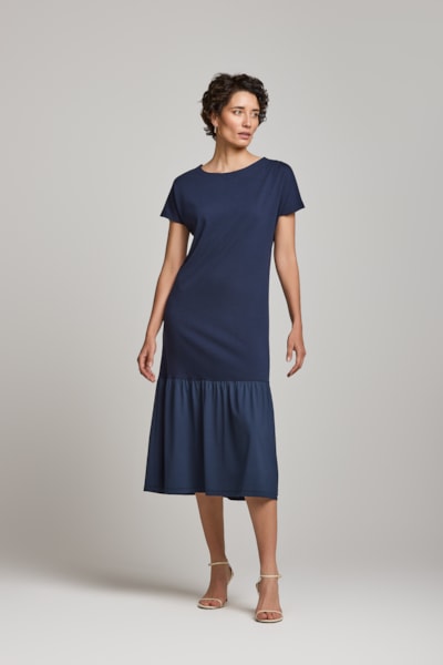 Vestido Midi Com Babado Na Barra