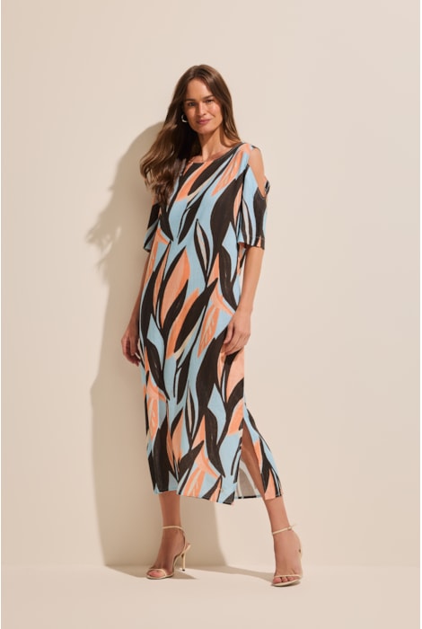 Vestido Recorte Ombros Estampa Atlanta Stroke Collection